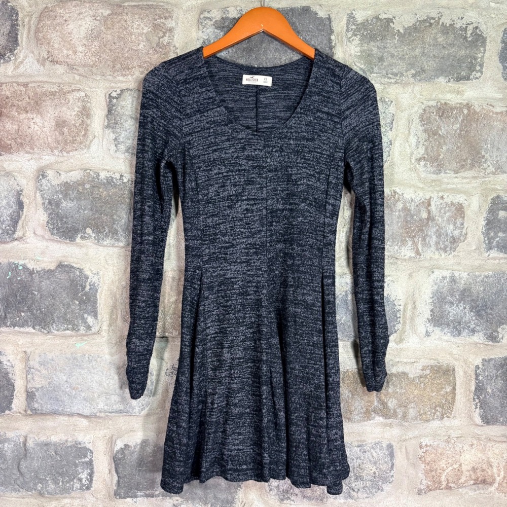 Hollister Womens XS Charcoal Gray Marl Long Sleeve Fit & Flare Skater Dress